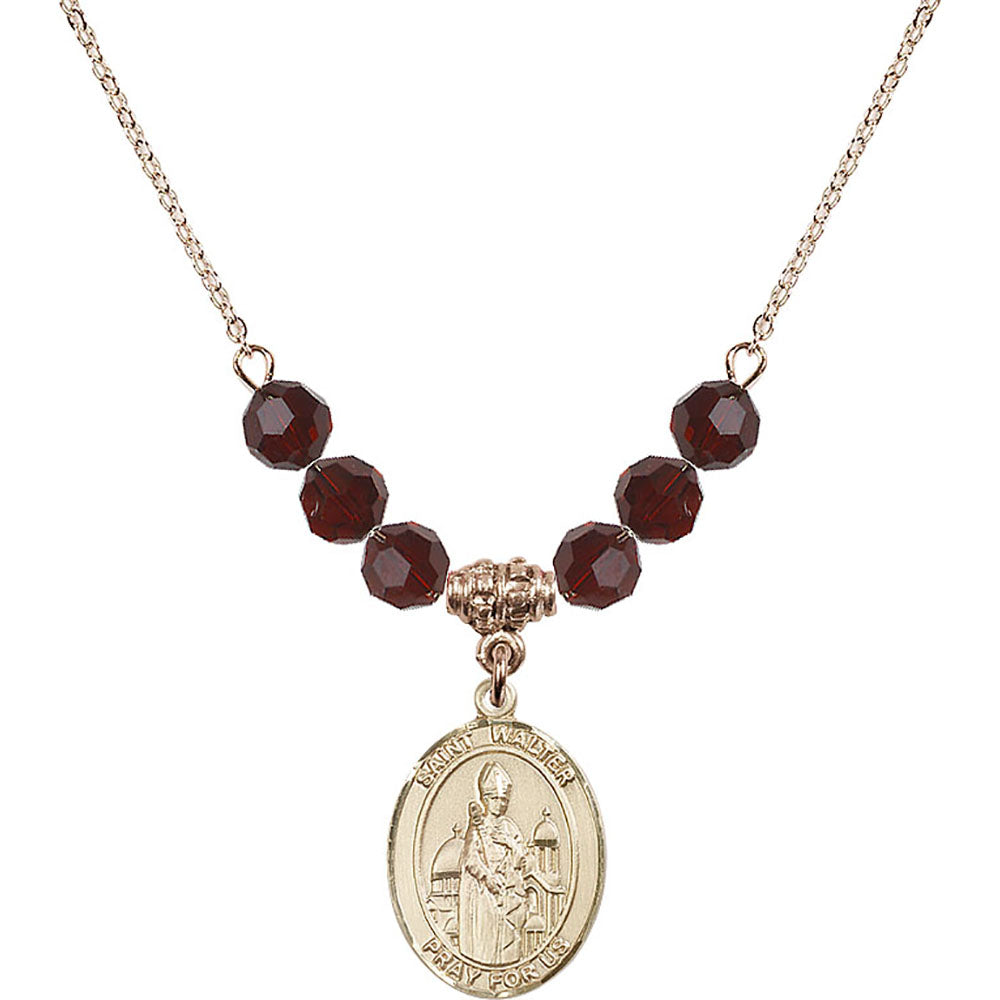 14kt Gold Filled Saint Walter of Pontoise Birthstone Necklace with Garnet Beads - 8285