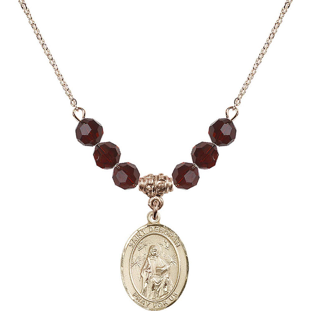 14kt Gold Filled Saint Deborah Birthstone Necklace with Garnet Beads - 8286