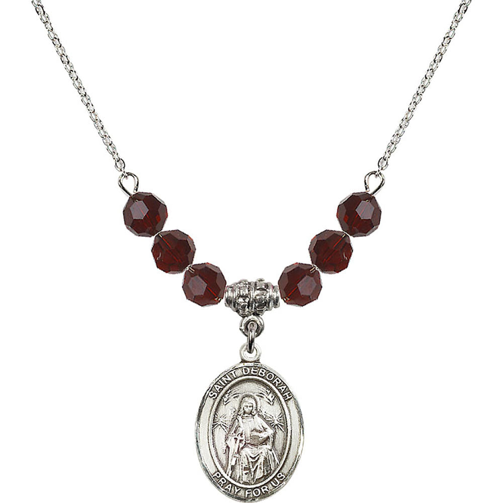 Sterling Silver Saint Deborah Birthstone Necklace with Garnet Beads - 8286