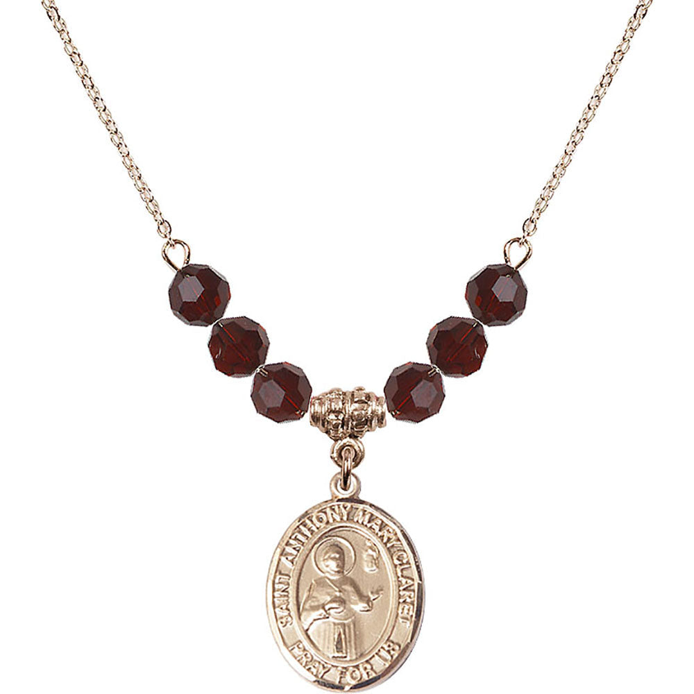 14kt Gold Filled Saint Anthony Mary Claret Birthstone Necklace with Garnet Beads - 8416