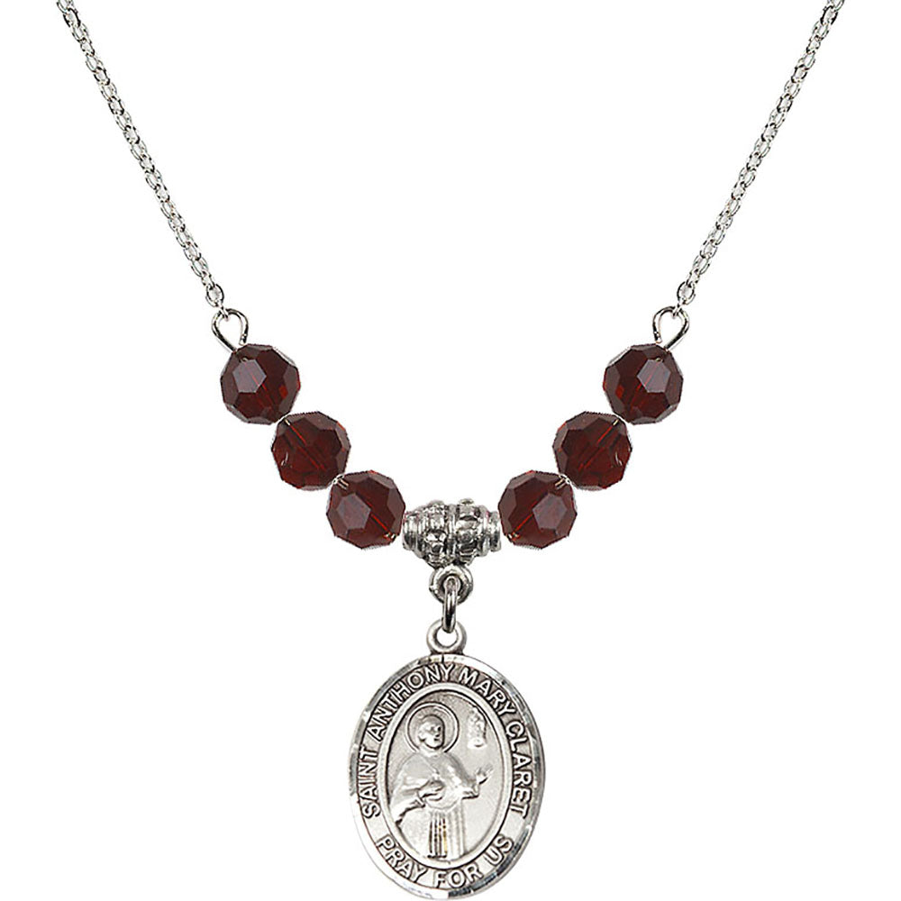 Sterling Silver Saint Anthony Mary Claret Birthstone Necklace with Garnet Beads - 8416