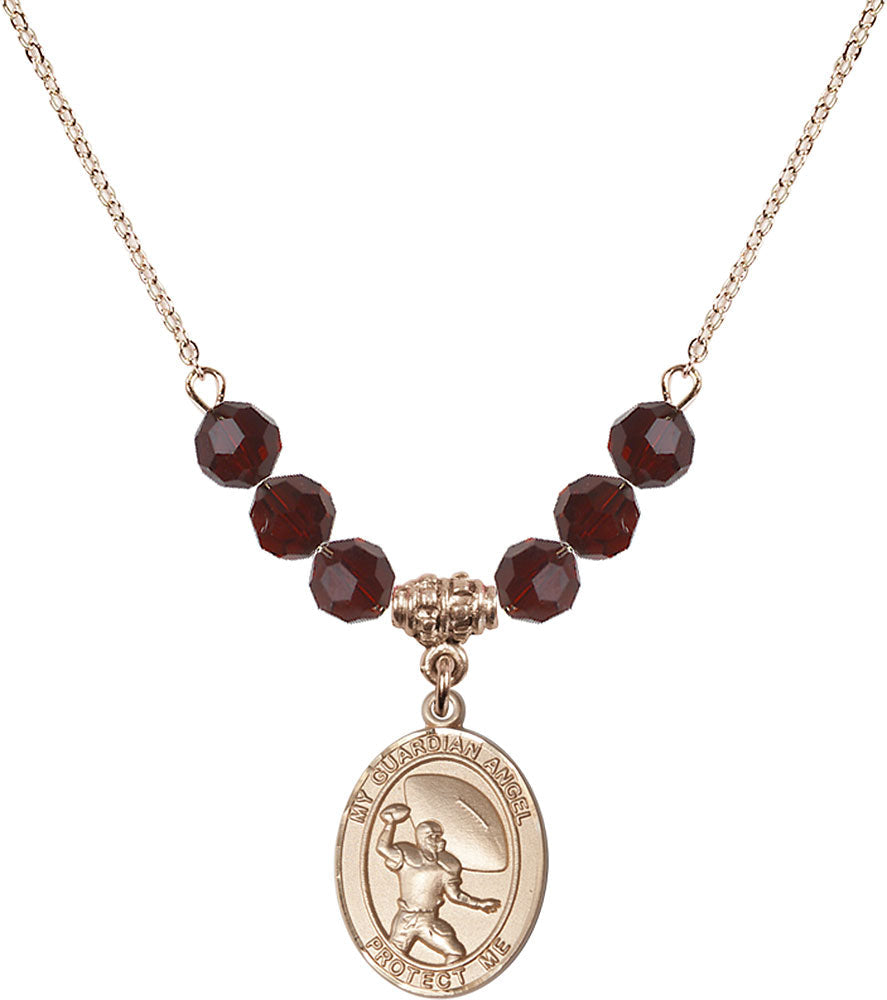14kt Gold Filled Guardian Angel/Track&Field-Women Birthstone Necklace with Garnet Beads - 8710
