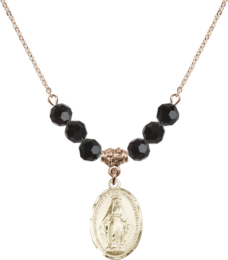 14kt Gold Filled Miraculous Birthstone Necklace with Jet Beads - 0015