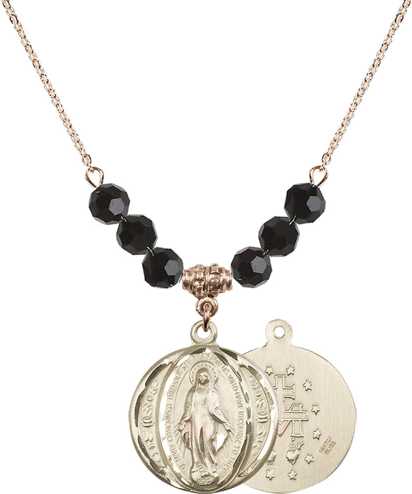 14kt Gold Filled Miraculous Birthstone Necklace with Jet Beads - 0017