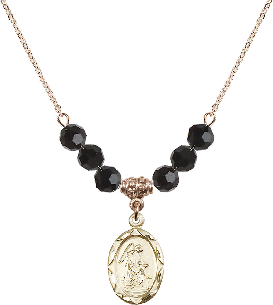 14kt Gold Filled Guardian Angel Birthstone Necklace with Jet Beads - 0612
