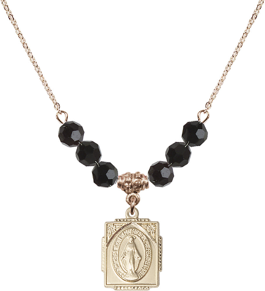 14kt Gold Filled Miraculous Birthstone Necklace with Jet Beads - 0804