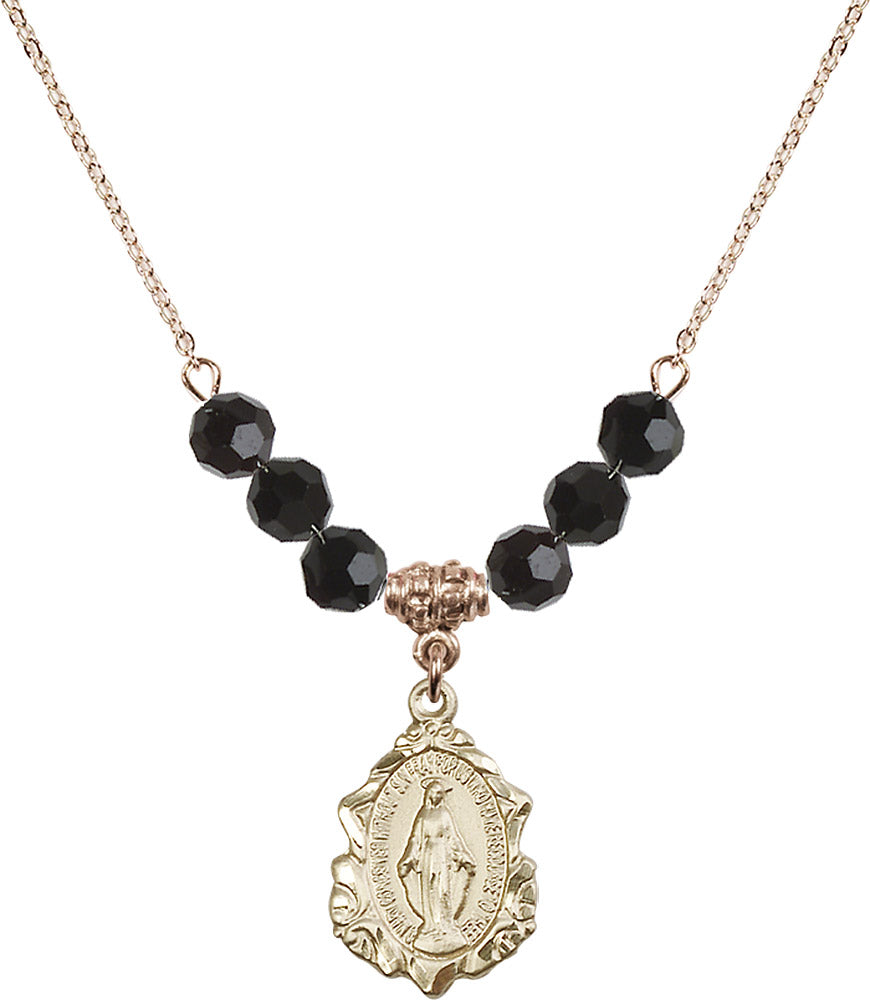 14kt Gold Filled Miraculous Birthstone Necklace with Jet Beads - 0822