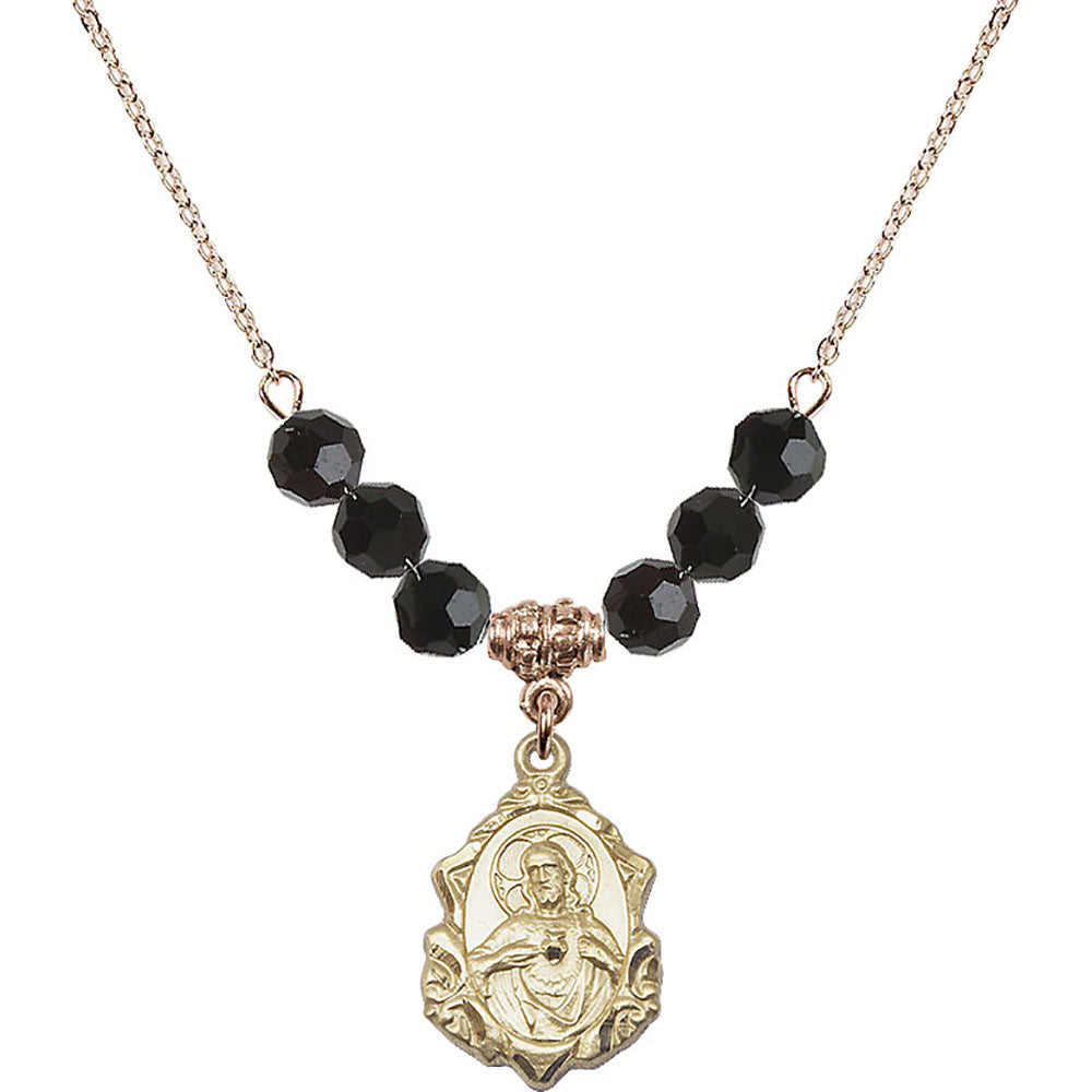 14kt Gold Filled Scapular Birthstone Necklace with Jet Beads - 0822