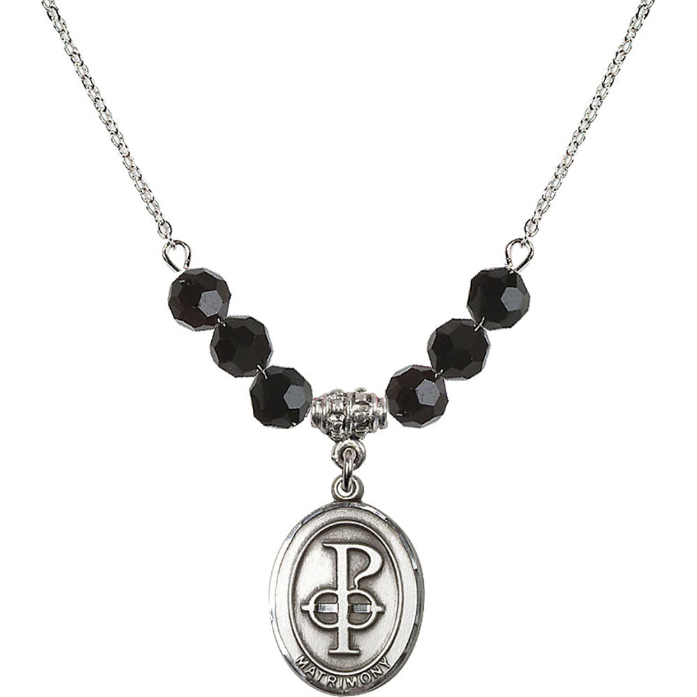 Sterling Silver Matrimony Birthstone Necklace with Jet Beads - 0869