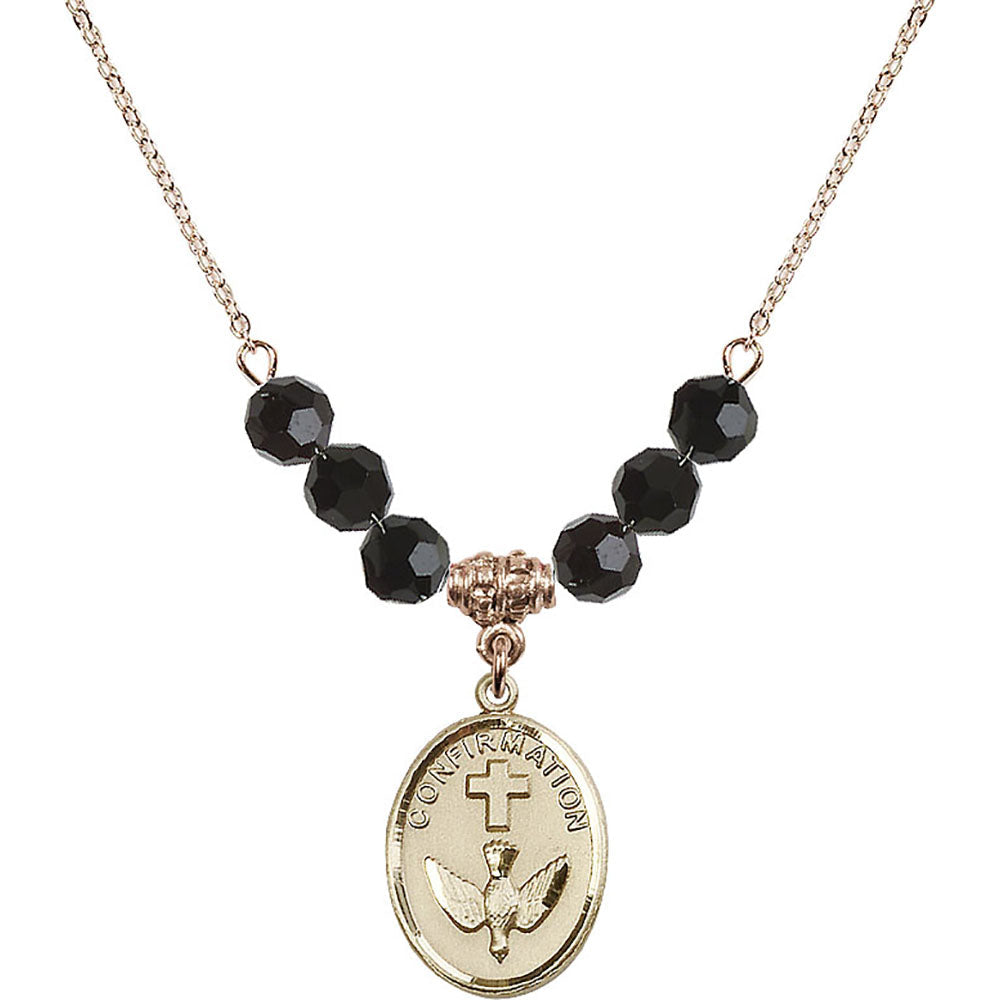 14kt Gold Filled Confirmation Birthstone Necklace with Jet Beads - 0873
