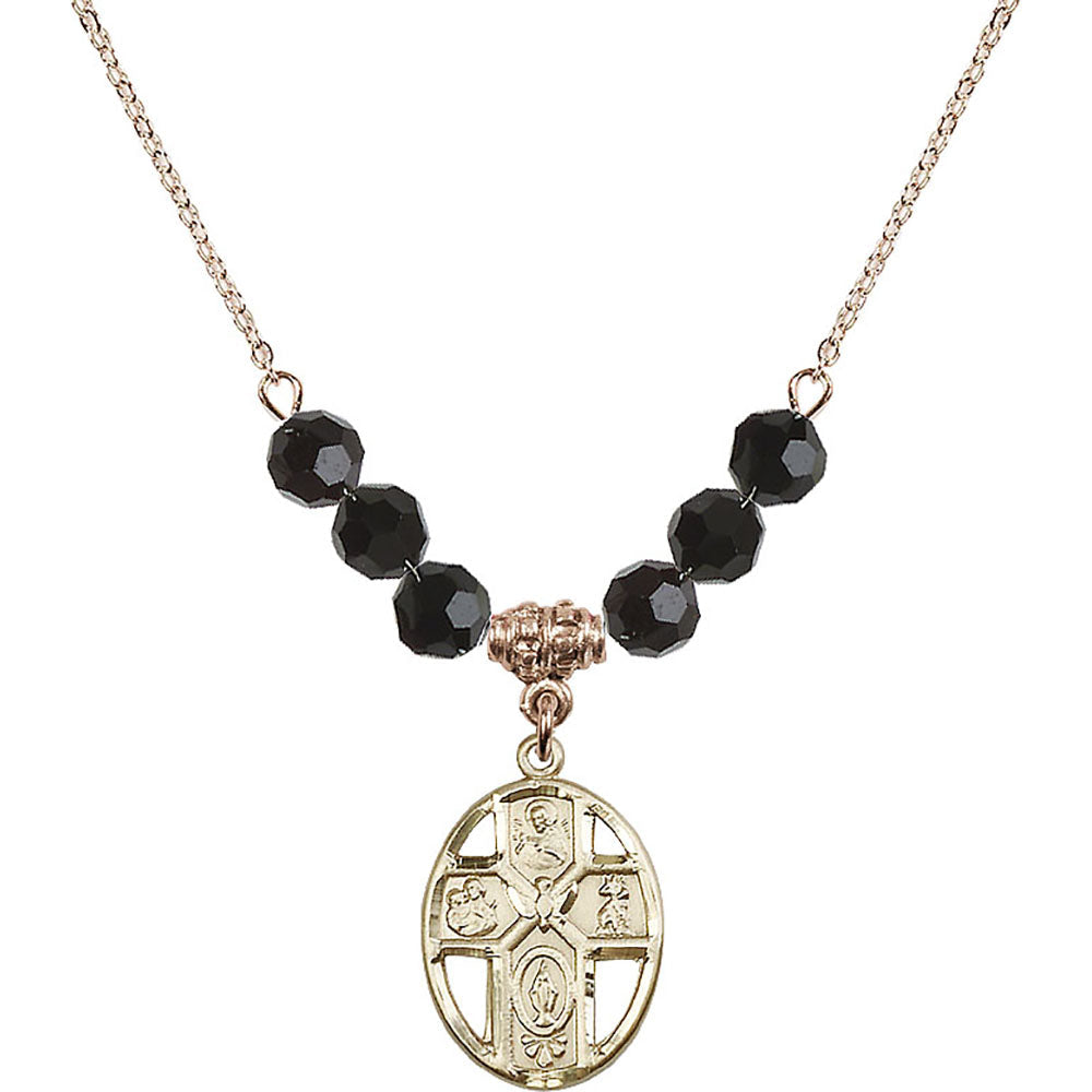 14kt Gold Filled 5-Way / Holy Spirit Birthstone Necklace with Jet Beads - 0880