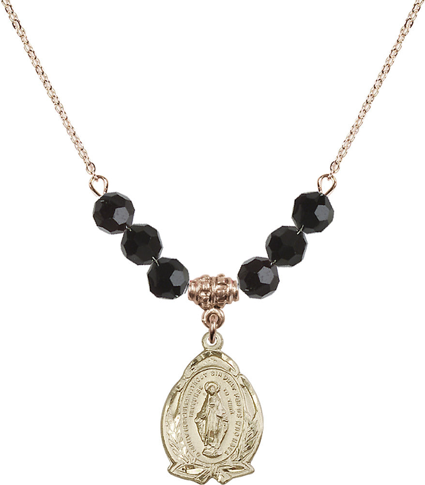 14kt Gold Filled Miraculous Birthstone Necklace with Jet Beads - 1481