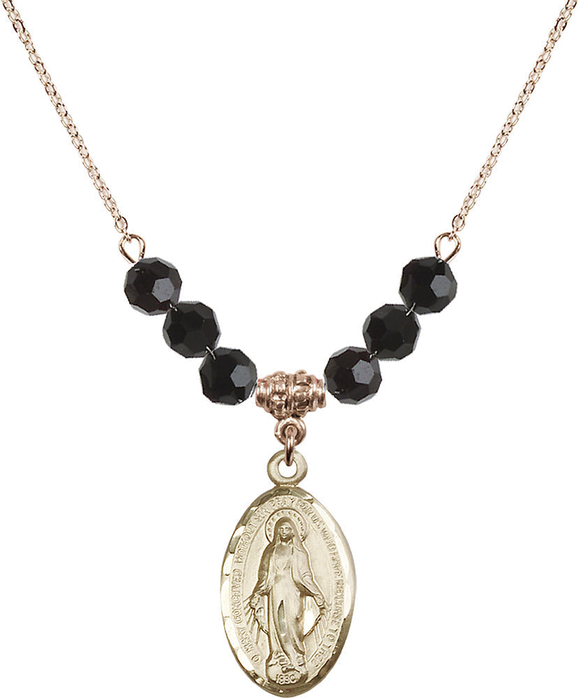 14kt Gold Filled Miraculous Birthstone Necklace with Jet Beads - 1615