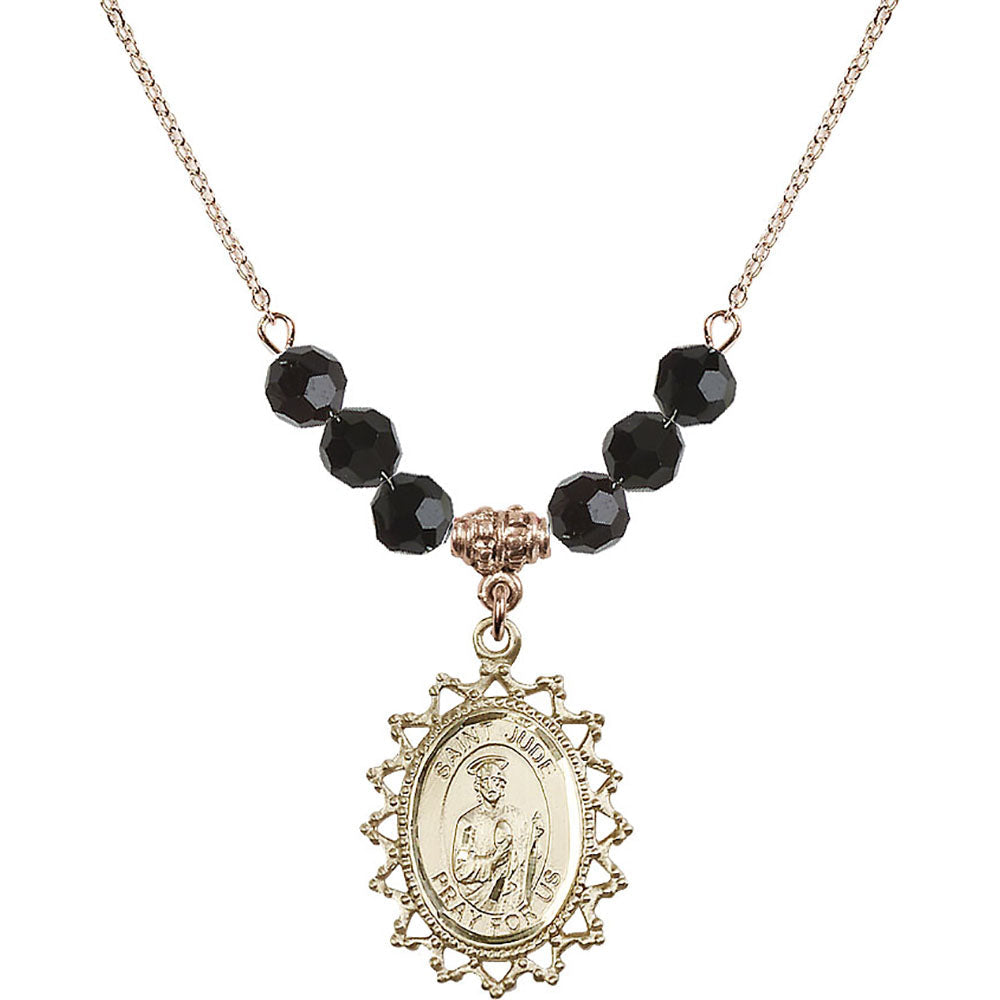 14kt Gold Filled Saint Jude Birthstone Necklace with Jet Beads - 1619