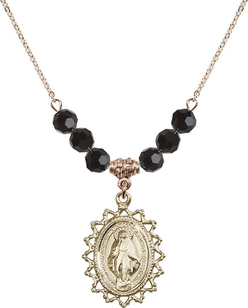 14kt Gold Filled Miraculous Birthstone Necklace with Jet Beads - 1619