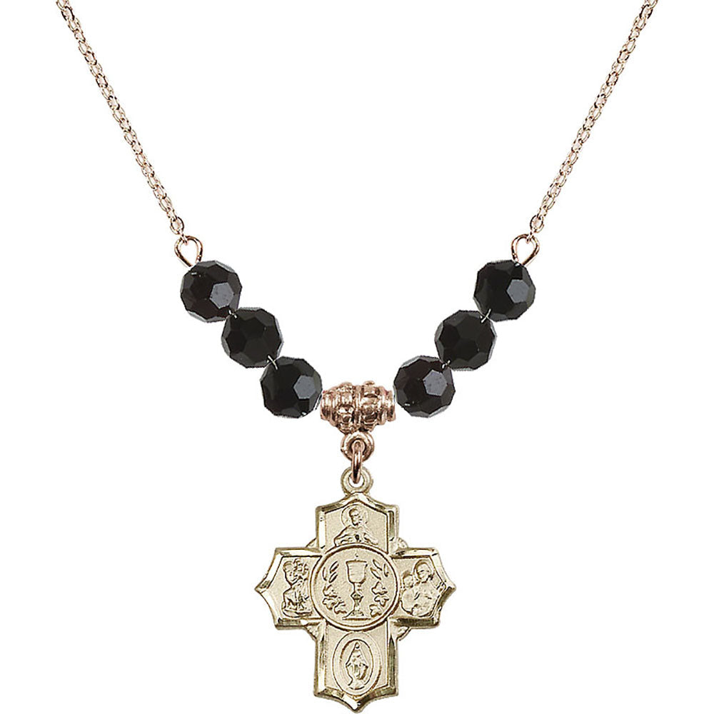 14kt Gold Filled Communion/5-Way Birthstone Necklace with Jet Beads - 2004