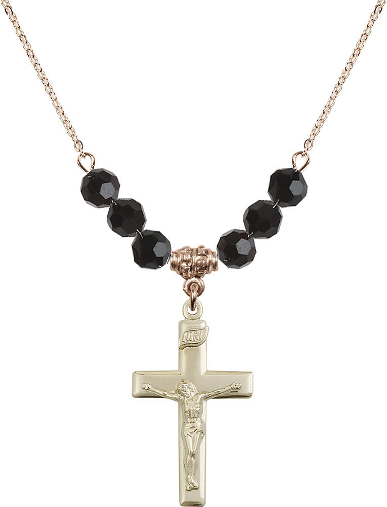 14kt Gold Filled Crucifix Birthstone Necklace with Jet Beads - 2191