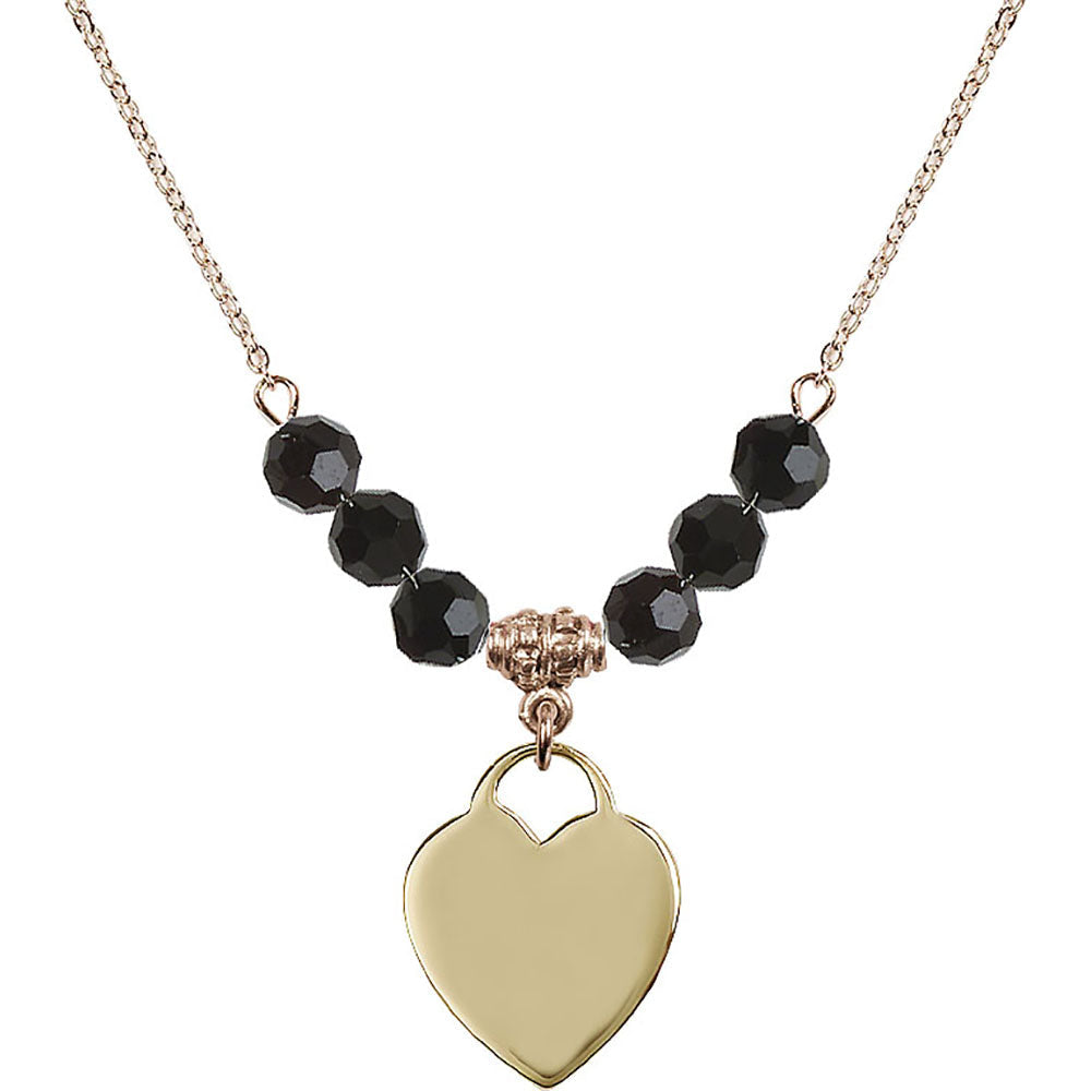 14kt Gold Filled Heart Birthstone Necklace with Jet Beads - 3200