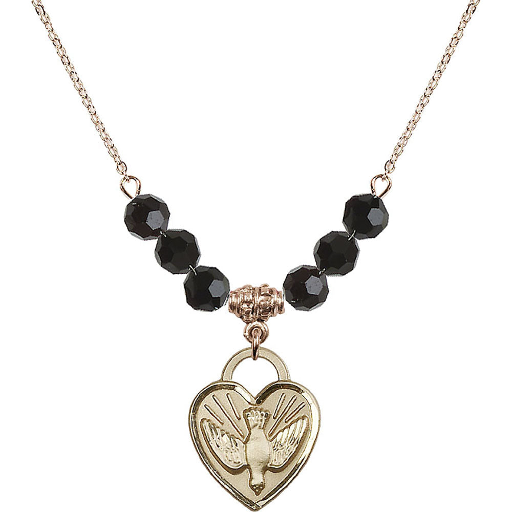14kt Gold Filled Confirmation Heart Birthstone Necklace with Jet Beads - 3205