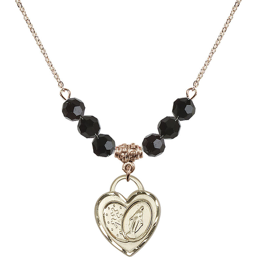 14kt Gold Filled Miraculous Heart Birthstone Necklace with Jet Beads - 3212