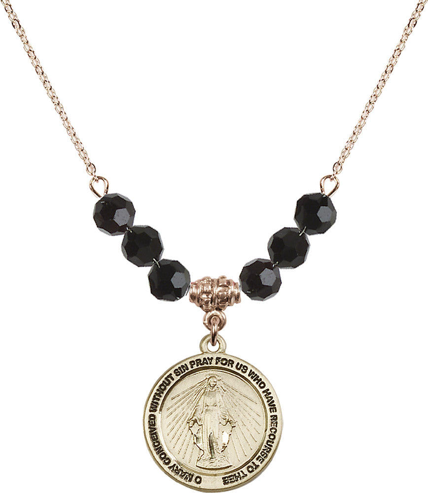 14kt Gold Filled Miraculous Birthstone Necklace with Jet Beads - 4056