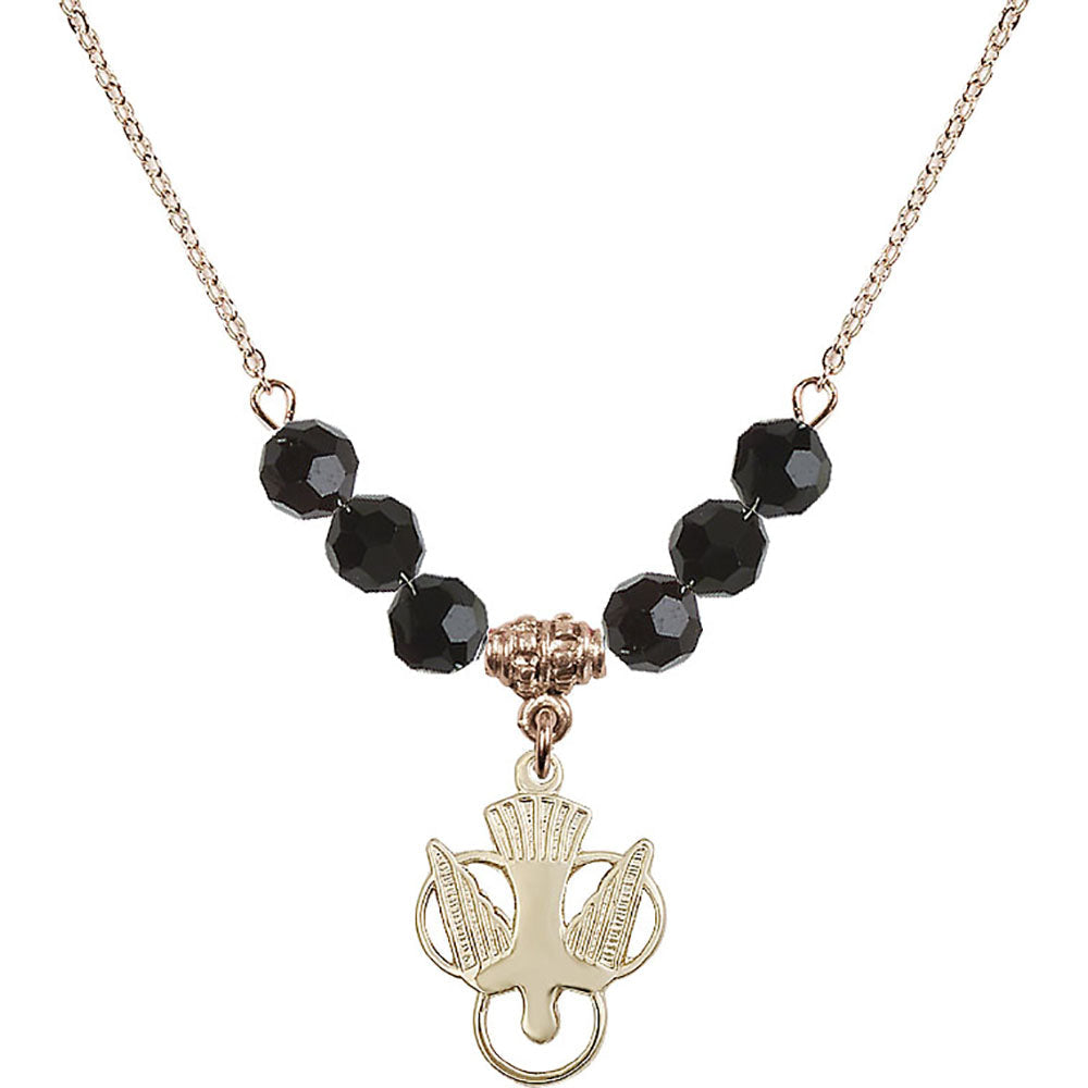 14kt Gold Filled Holy Spirit Birthstone Necklace with Jet Beads - 5430