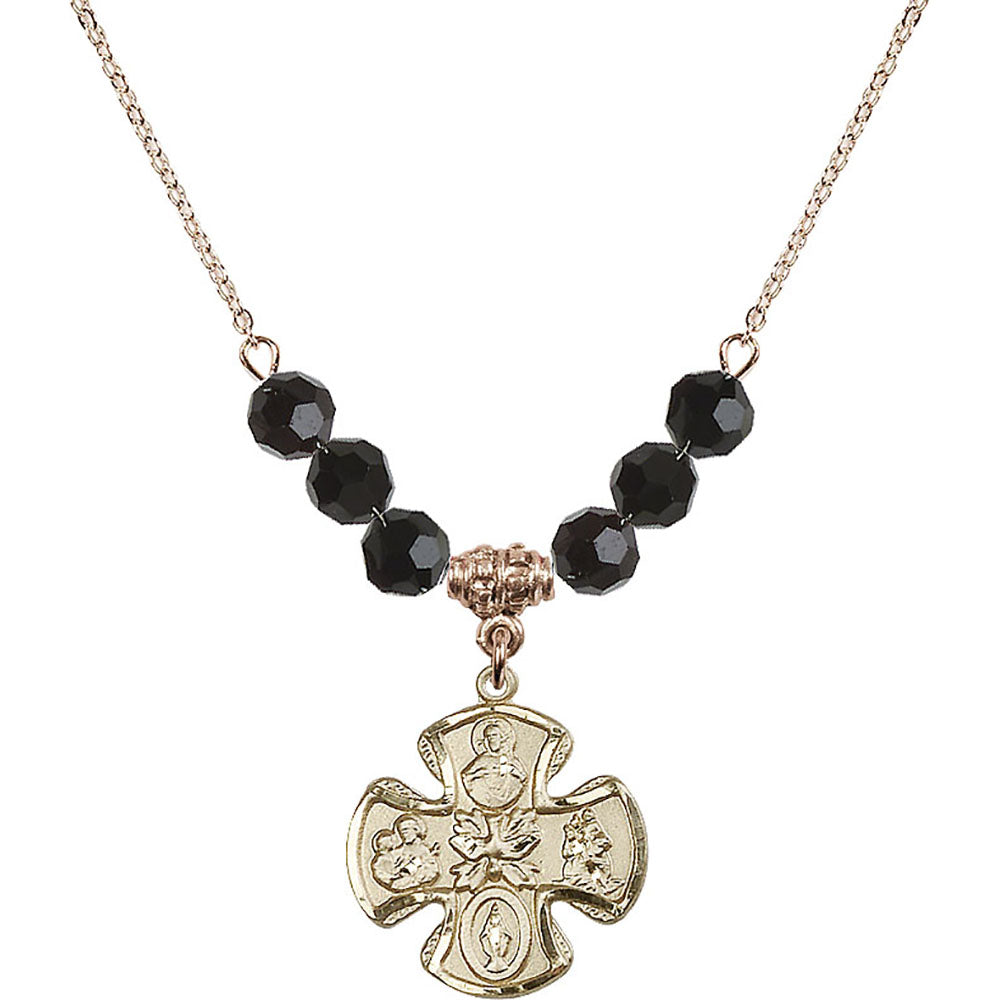 14kt Gold Filled 5-Way Birthstone Necklace with Jet Beads - 5443
