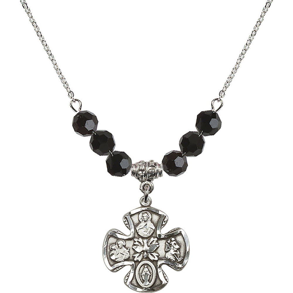 Sterling Silver 5-Way Birthstone Necklace with Jet Beads - 5443