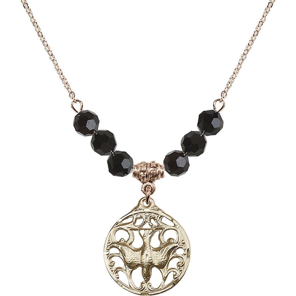14kt Gold Filled Holy Spirit Birthstone Necklace with Jet Beads - 5655