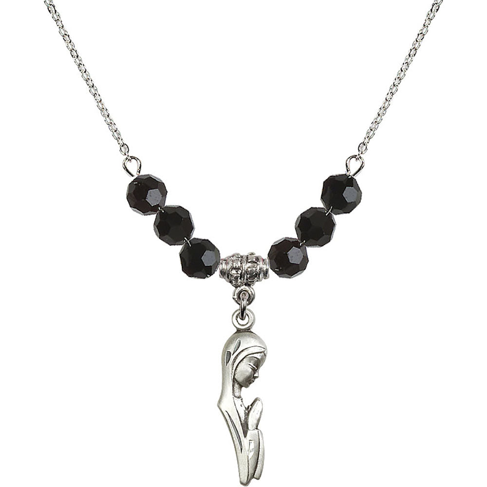 Sterling Silver Madonna Birthstone Necklace with Jet Beads - 5907