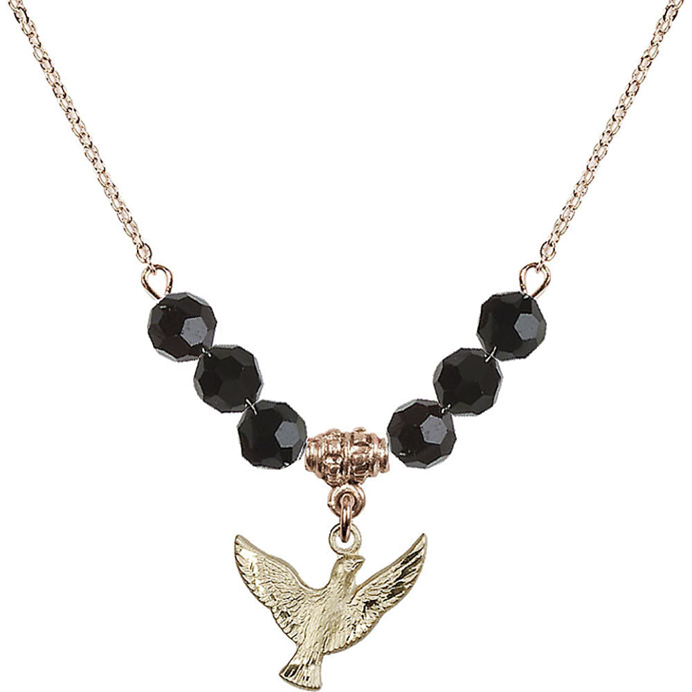14kt Gold Filled Holy Spirit Birthstone Necklace with Jet Beads - 5912