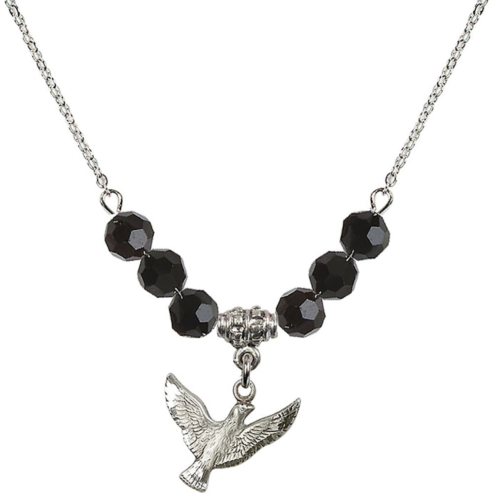 Sterling Silver Holy Spirit Birthstone Necklace with Jet Beads - 5912