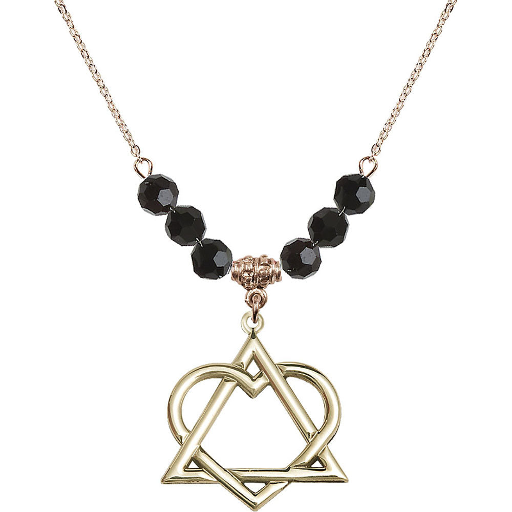 14kt Gold Filled Adoption Heart Birthstone Necklace with Jet Beads - 6210