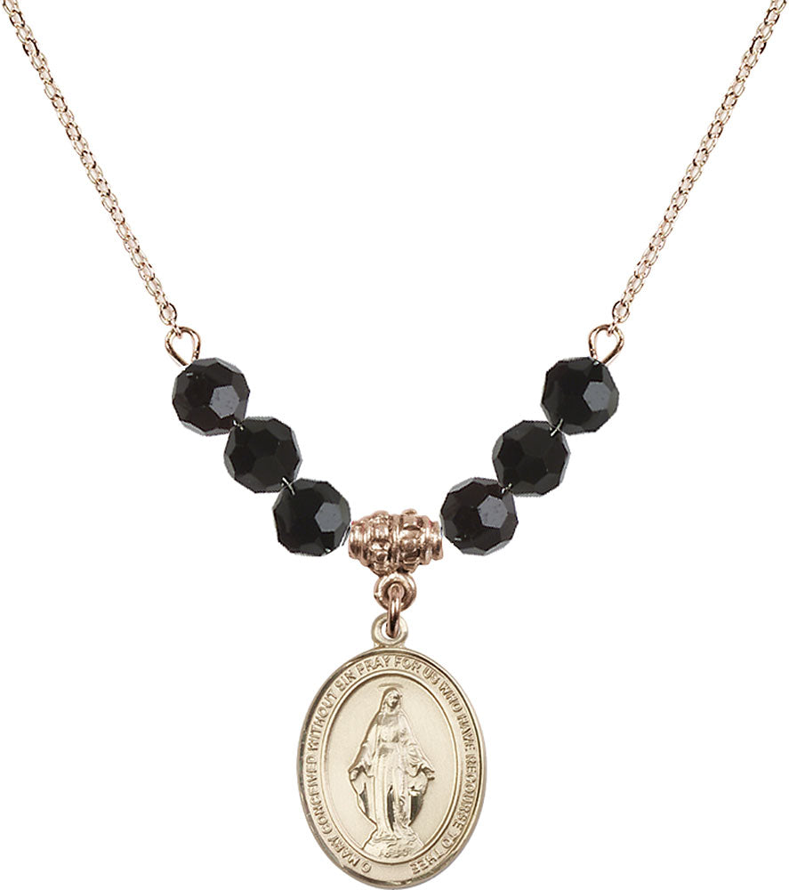 14kt Gold Filled Miraculous Birthstone Necklace with Jet Beads - 8078