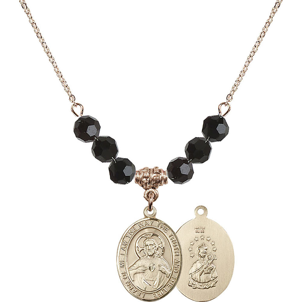 14kt Gold Filled Scapular Birthstone Necklace with Jet Beads - 8098