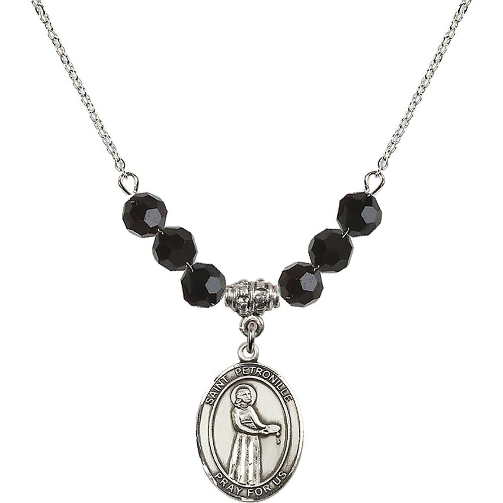 Sterling Silver Saint Petronille Birthstone Necklace with Jet Beads - 8209
