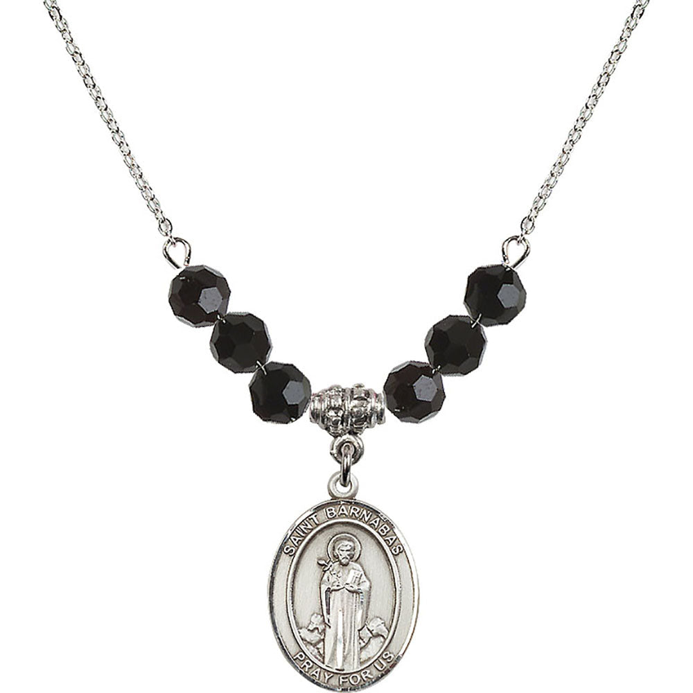 Sterling Silver Saint Barnabas Birthstone Necklace with Jet Beads - 8216