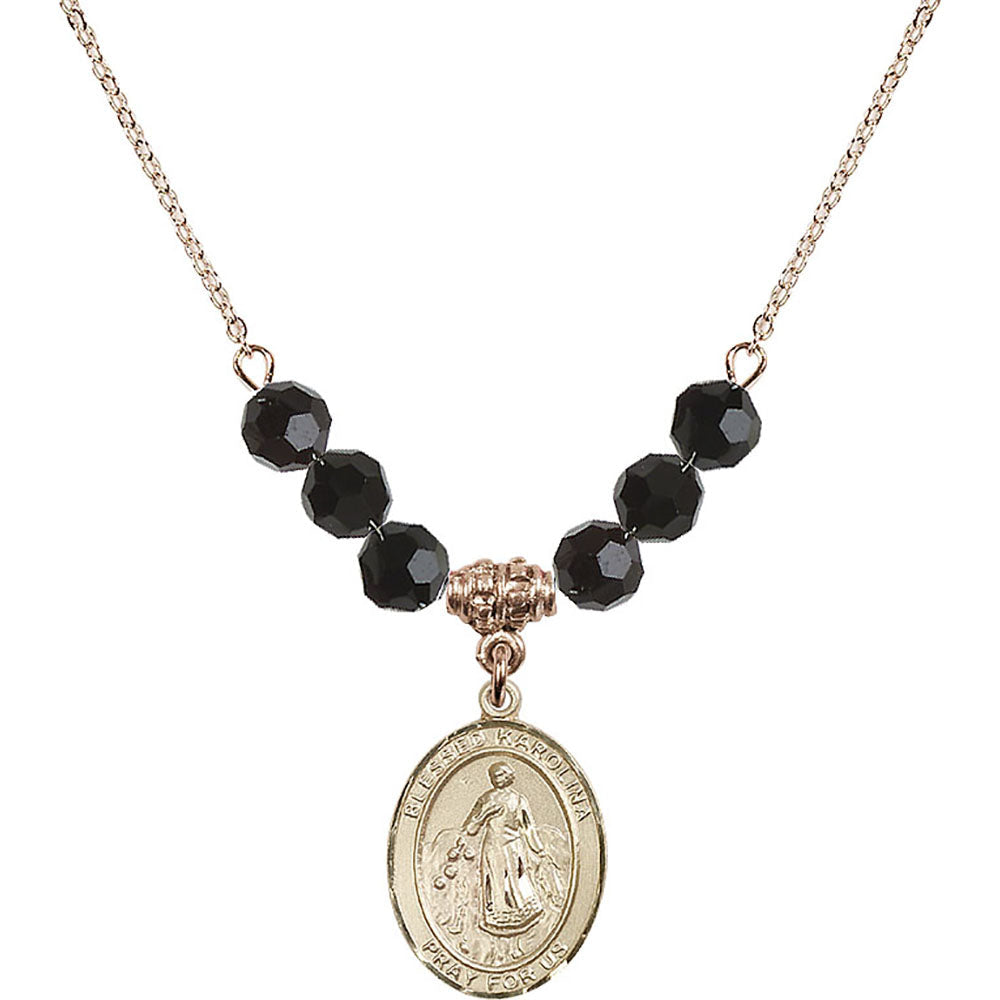 14kt Gold Filled Blessed Karolina Kozkowna Birthstone Necklace with Jet Beads - 8283