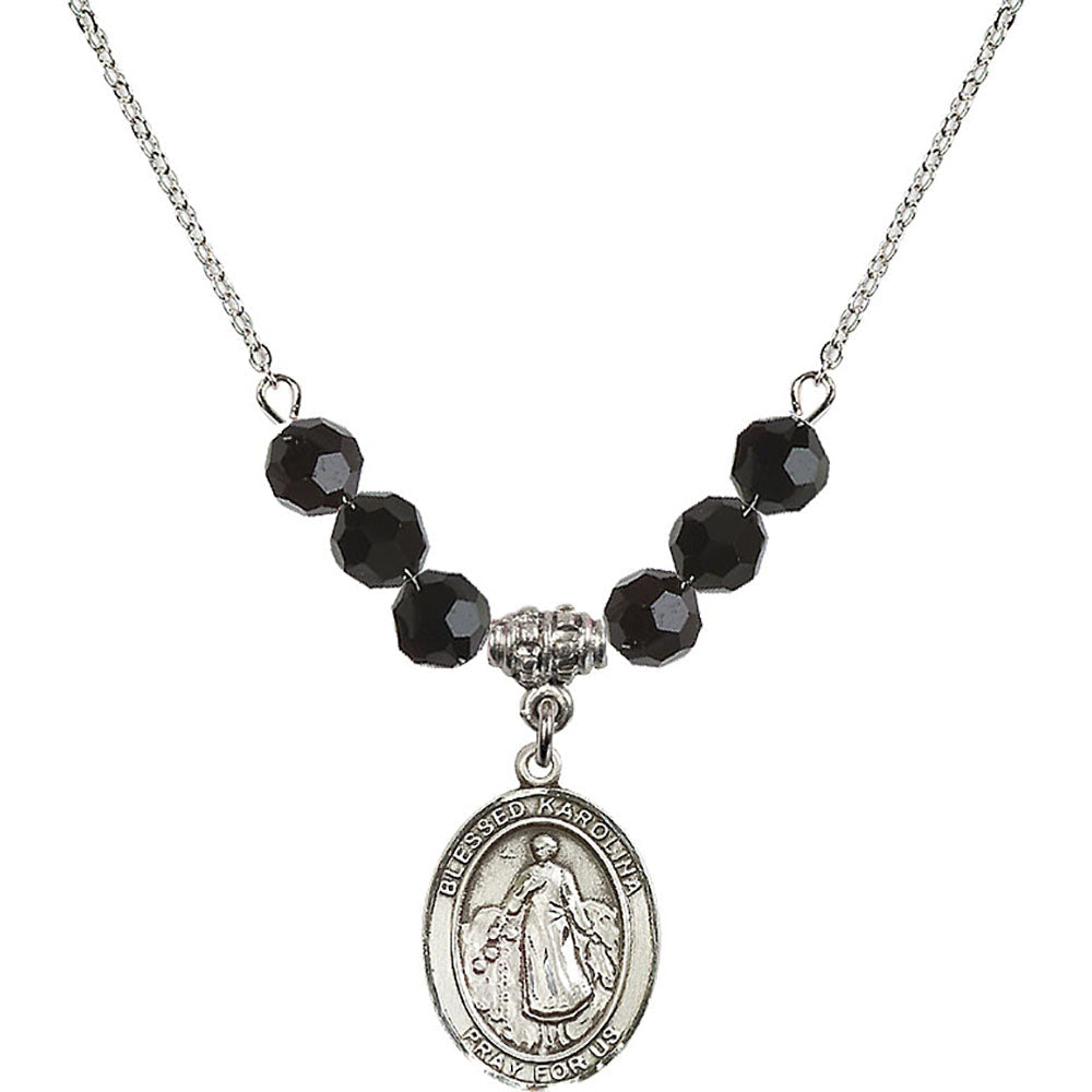 Sterling Silver Blessed Karolina Kozkowna Birthstone Necklace with Jet Beads - 8283