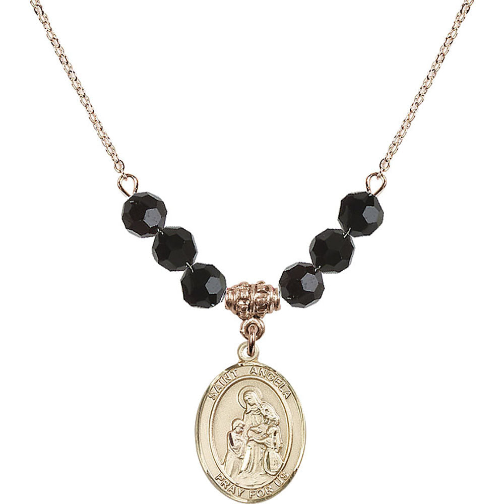 14kt Gold Filled Saint Angela Merici Birthstone Necklace with Jet Beads - 8284