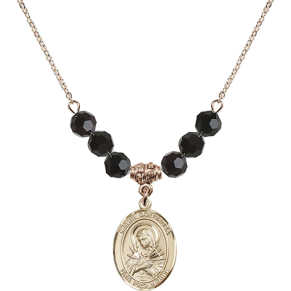 14kt Gold Filled Mater Dolorosa Birthstone Necklace with Jet Beads - 8290