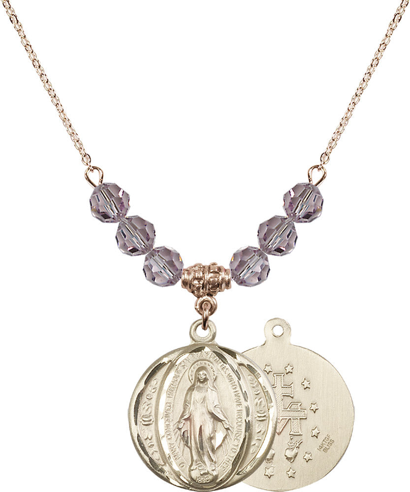 14kt Gold Filled Miraculous Birthstone Necklace with Light Amethyst Beads - 0017