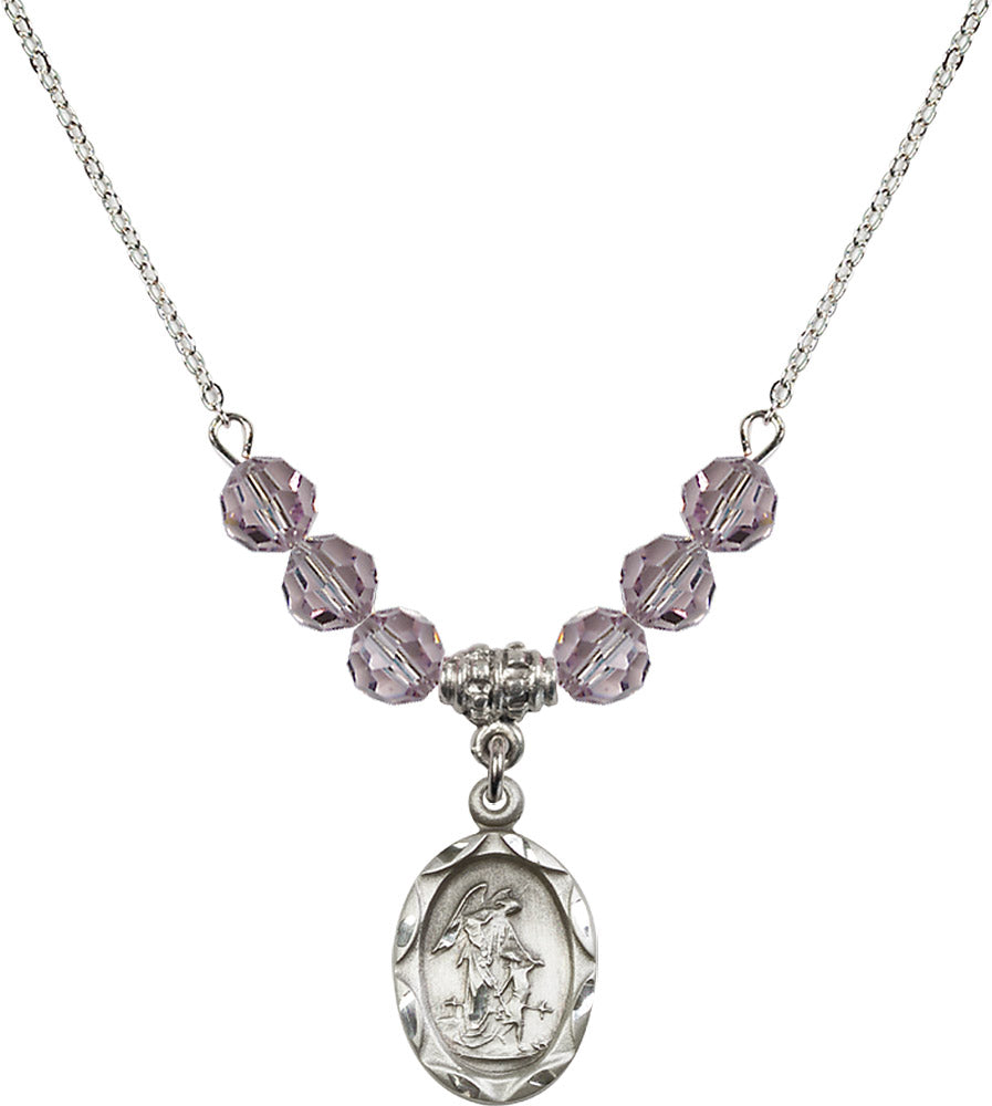 Sterling Silver Guardian Angel Birthstone Necklace with Light Amethyst Beads - 0612