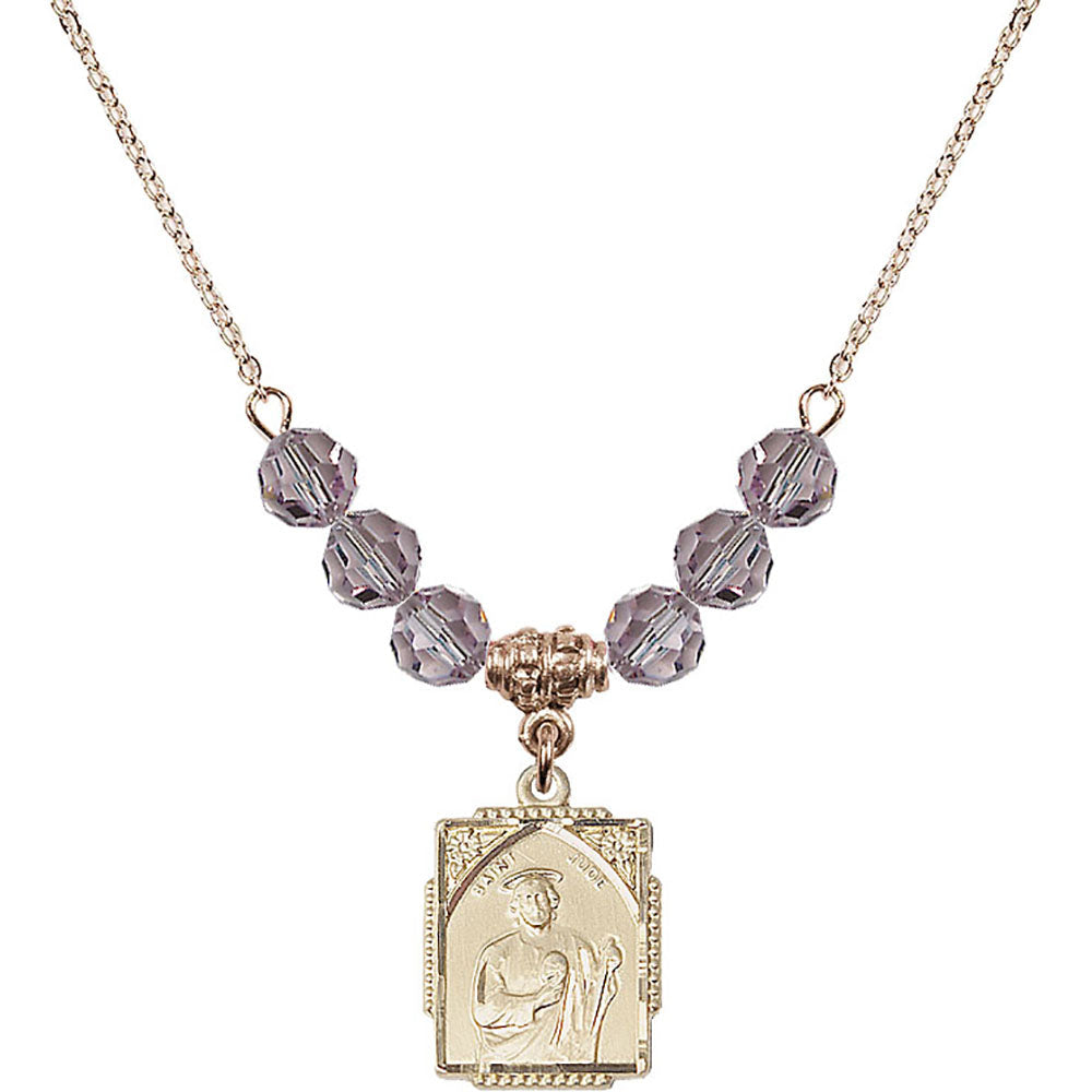 14kt Gold Filled Saint Jude Birthstone Necklace with Light Amethyst Beads - 0804