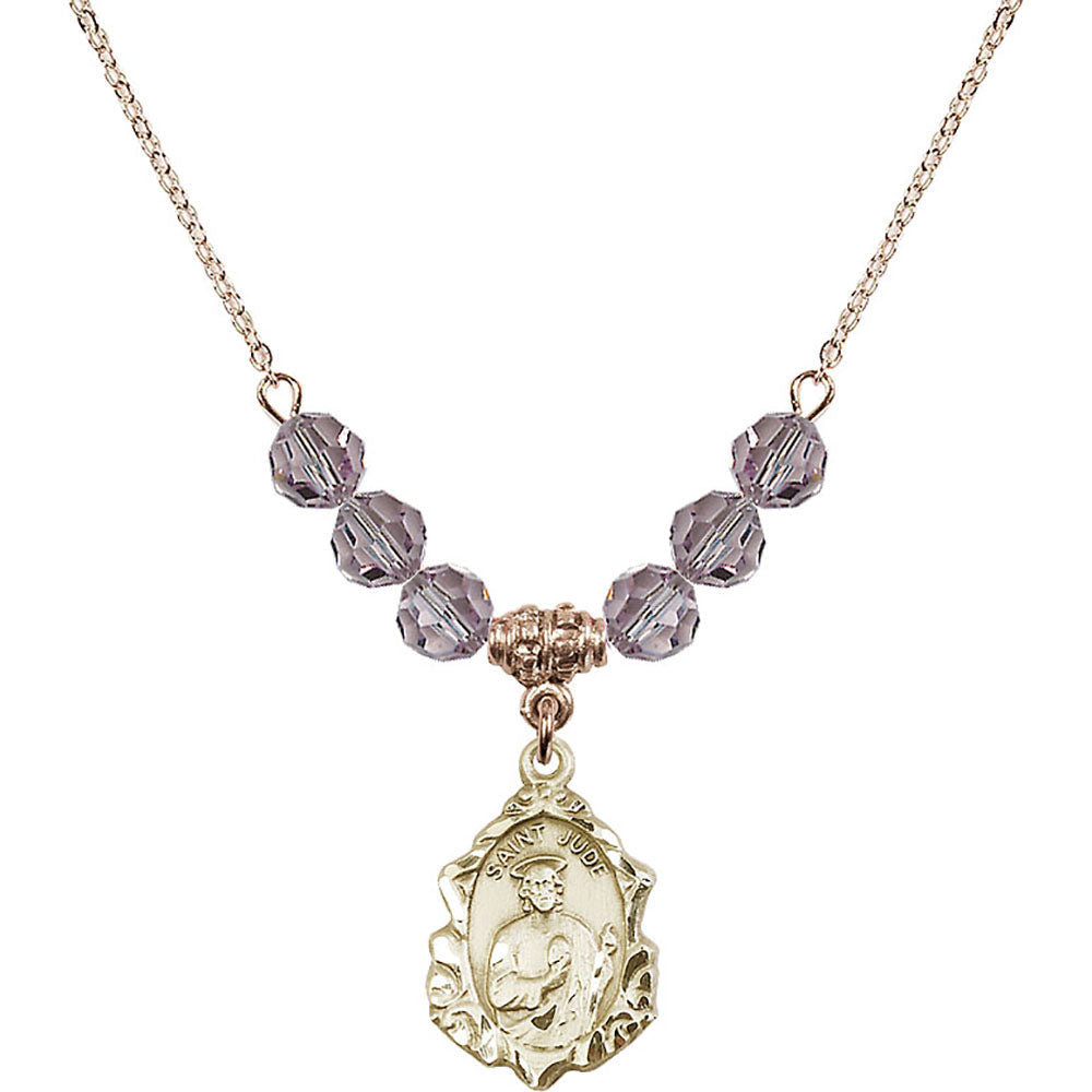 14kt Gold Filled Saint Jude Birthstone Necklace with Light Amethyst Beads - 0822