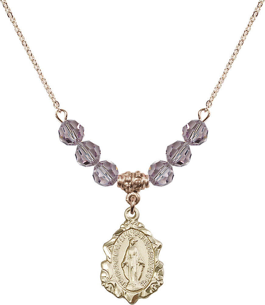 14kt Gold Filled Miraculous Birthstone Necklace with Light Amethyst Beads - 0822