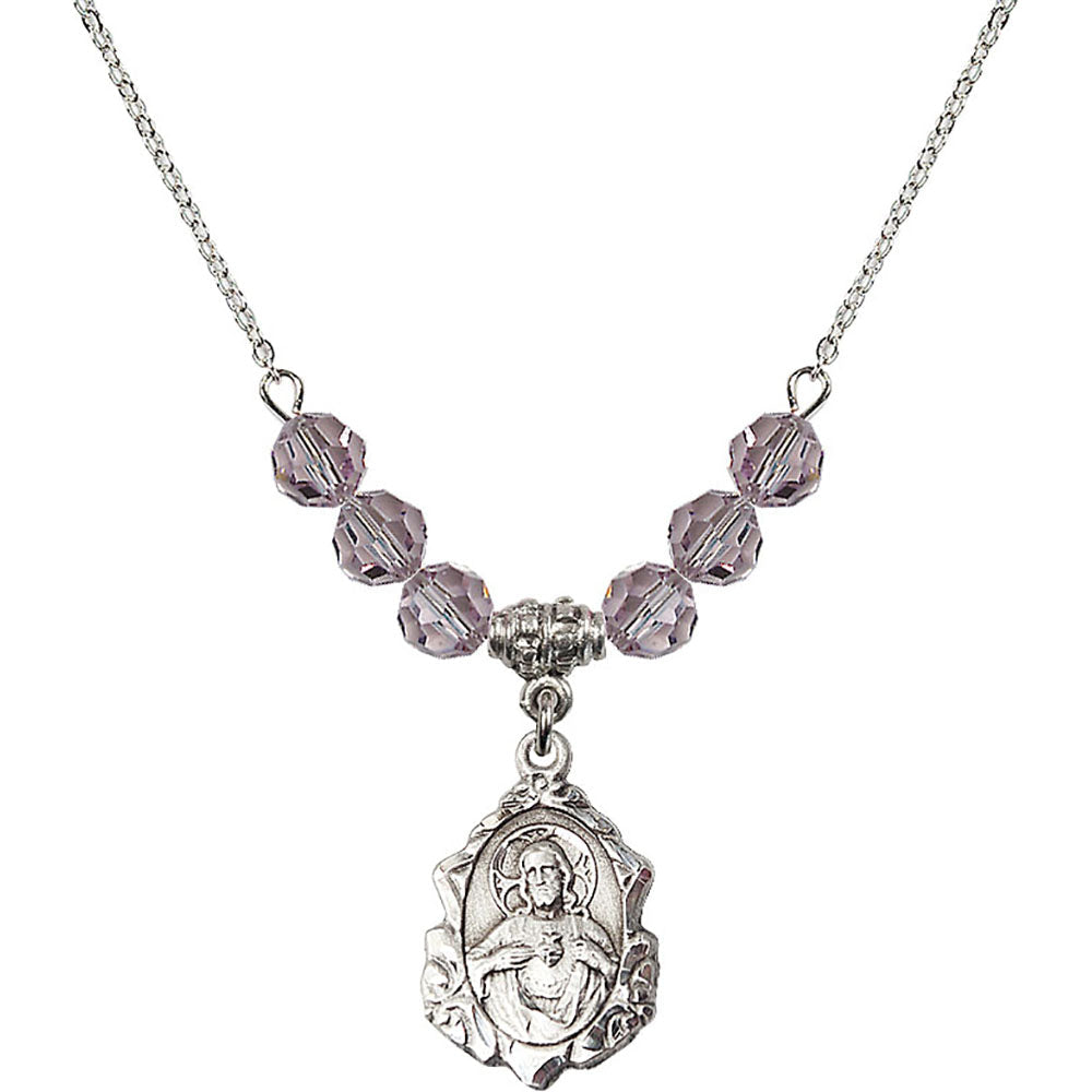 Sterling Silver Scapular Birthstone Necklace with Light Amethyst Beads - 0822