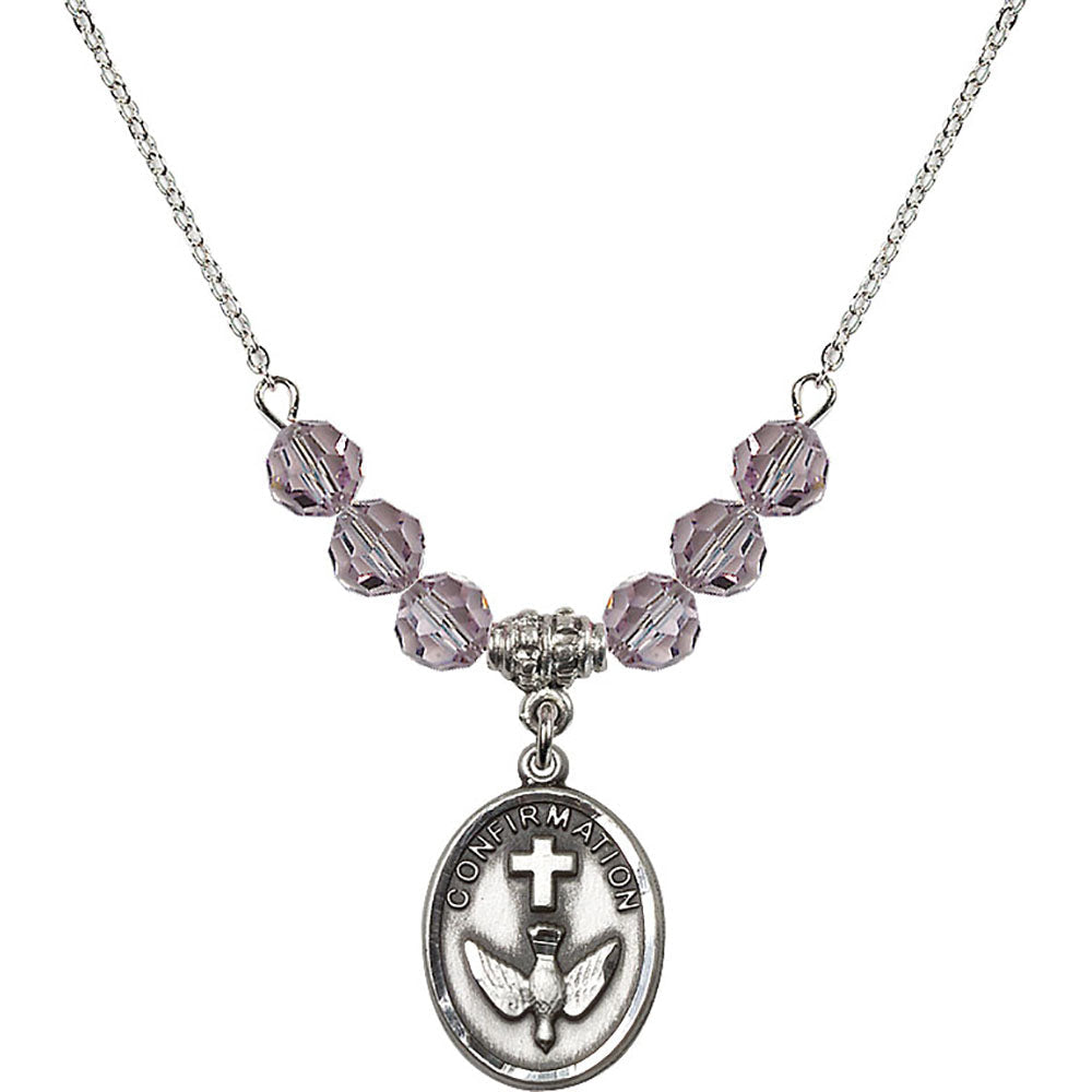 Sterling Silver Confirmation Birthstone Necklace with Light Amethyst Beads - 0873