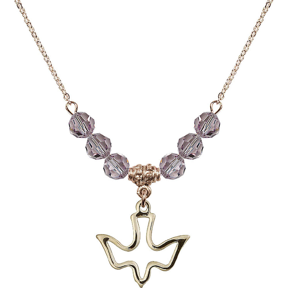 14kt Gold Filled Holy Spirit Birthstone Necklace with Light Amethyst Beads - 1510