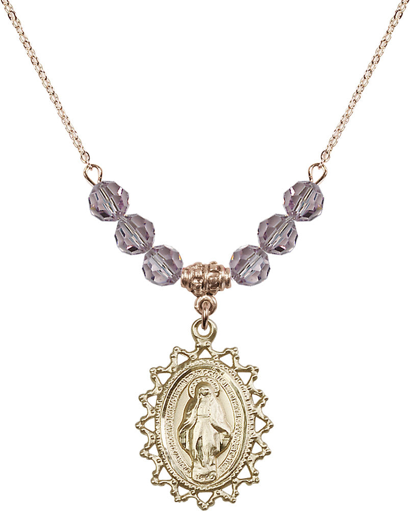 14kt Gold Filled Miraculous Birthstone Necklace with Light Amethyst Beads - 1619